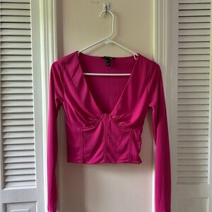 Forever 21 Fuchsia Long Sleeve Crop Top
